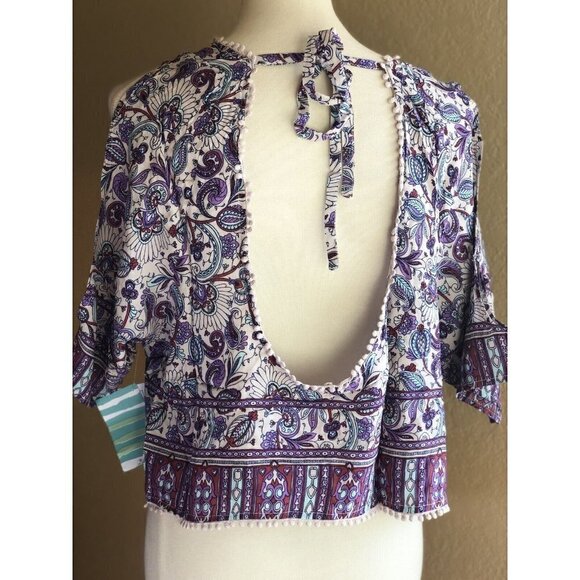 Rip Curl Women's Purple Blouse Floral Skyla Printed Shirt Top size S M - Picture 8 of 11